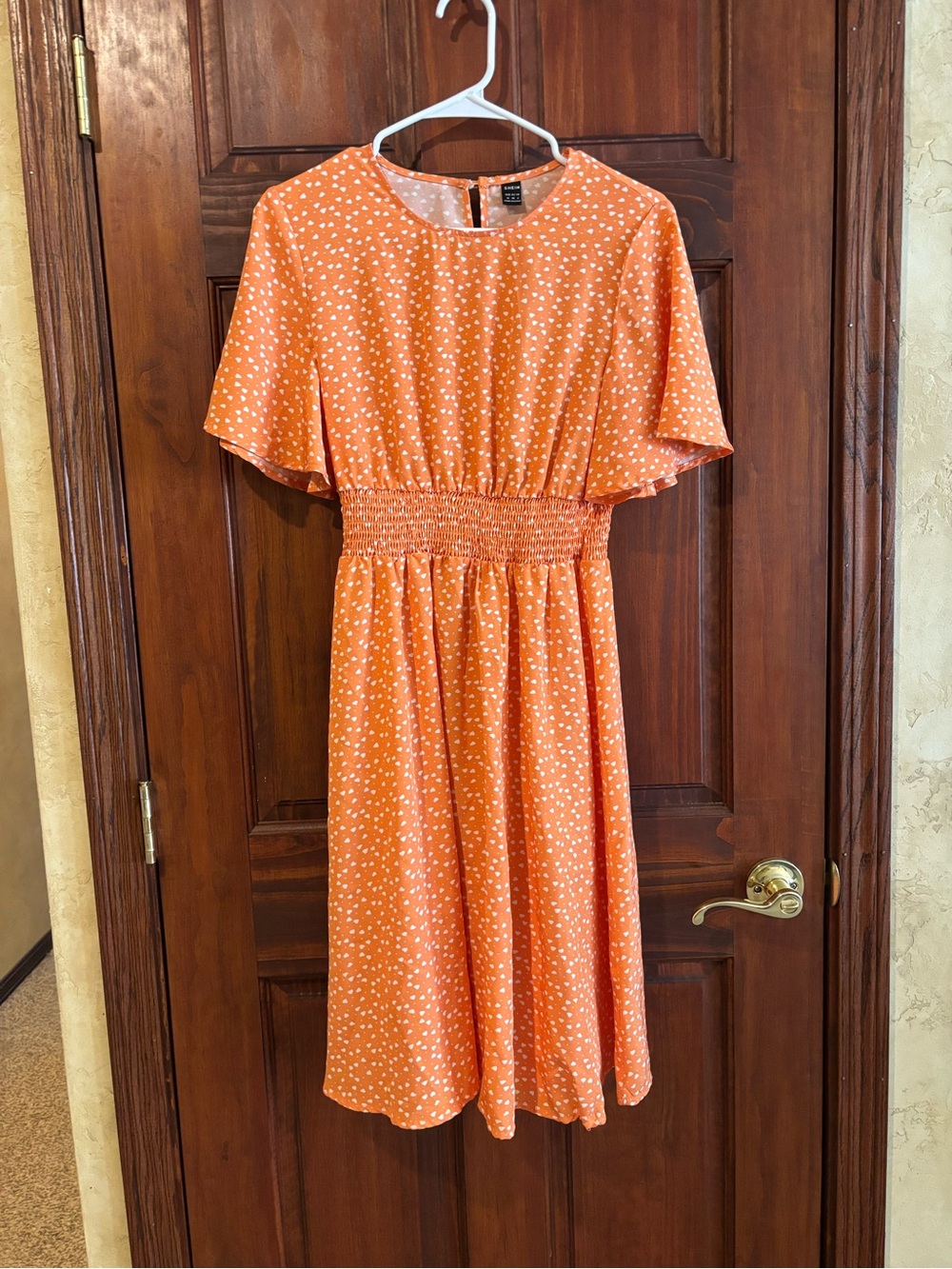 Women’s Orange Floral Smocked Waist Dress